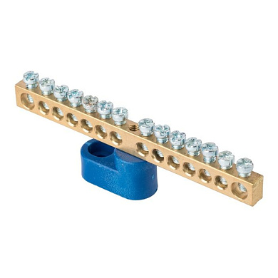Шина "0" N (6х9мм) 14 отверстий латунь синий угловой изолятор EKF PROxima sn0-63-14-1