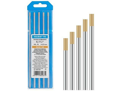 Электрод вольфрамовый золотой WL-15, Ø4,0 мм, набор 5 шт Solaris WM-4527