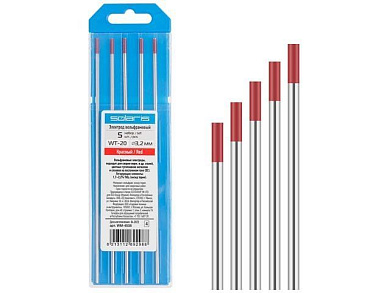 Электрод вольфрамовый красный WT-20, Ф 3,2 мм, набор 5 шт Solaris WM-4538