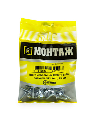 Винт мебельный 5х16, шлиц KOMBI, цинк, 25 шт МОНТАЖ BM001351