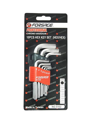 Набор ключей HEX (6-гр) Г-образных 10 пр., 1.27-10 мм Forsage F-5102