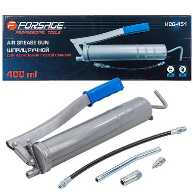 Шприц ручной для нагнетания густой смазки 400 мл, в комплекте с жестким и гибким наконечниками Forsage F-KCG-451