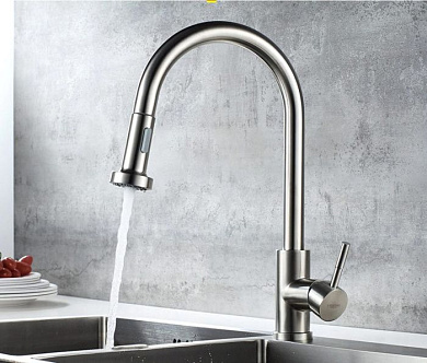 Смеситель для кухни с выдвижной лейкой, нержавеющая сталь, сатин Ledeme L76005-1