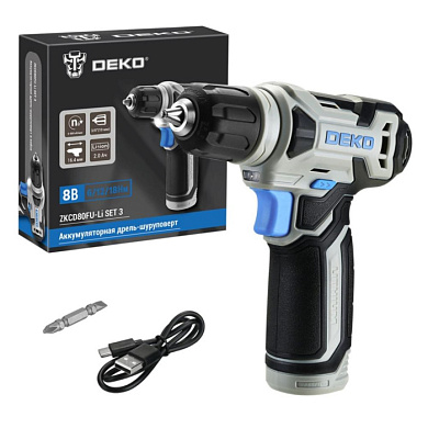Дрель-шуруповерт аккумуляторная ZKCD80FU-Li SET 3 DEKO 063-4128