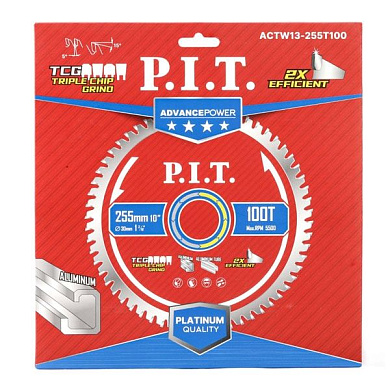 Диск пильный по алюминию ADVANCE 255x30x2.4 мм, 100T Carbide, зуб TCG 5° PIT ACTW13-255T100