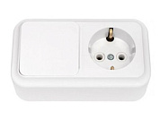 Блок выкл. 1 клав. + розетка (открытая, с/з) белая, Пралеска, Bylectrica В-РЦ-527