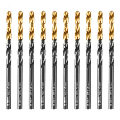Сверло по металлу, 4 мм, HSS-Tin, Golden Tip, 10 шт. Denzel 717209