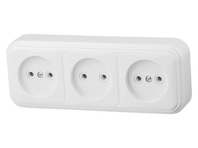 Розетка 3-ая, открытая, б/з, белая, Стандарт, RA16-363-Б, Юпитер JP7410-09
