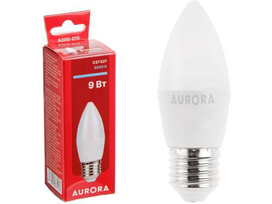 Лампа светодиодная C37 Свеча 9Вт 230В E27 6000K AURORA A200-015