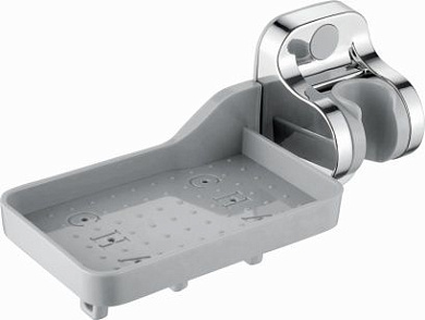 Держатель душевой лейки с мыльницей и крючками, пластик, хром Ledeme L38