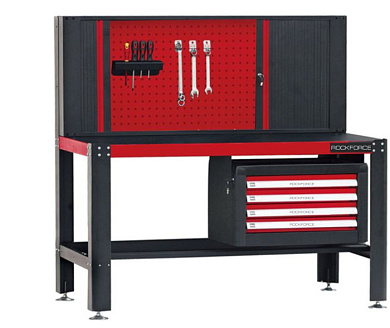 Верстак металический 790х1440х1500 мм, с навесным 4-х полочным ящиком 400х470х690 мм и шкафом перфорированным 190х600х1500 мм RockForce RF-50254 (4 коробки)
