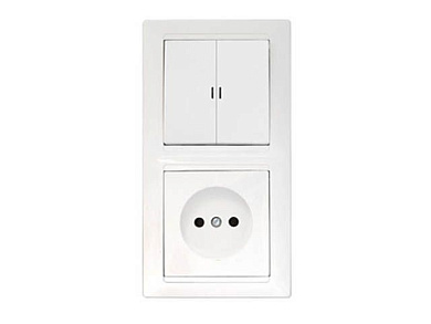 Блок выкл. 2 клав. + розетка (скрытая, б/з) со световой индикацией, белый, Стиль, Bylectrica 2В-РЦ-699