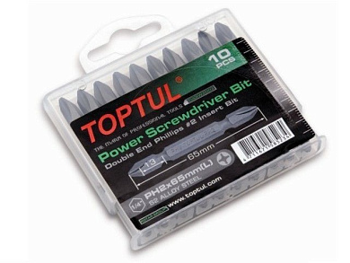 Набор бит двухсторонних PH1х65 10 пр. в пластм.боксе Toptul GAAW1002