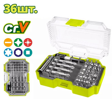 Набор бит HEX, Torx, PZ, SL, PH, Square, 1/4", с держателем 36 пр DYLLU DTBS3B36