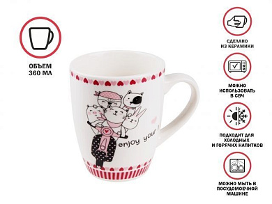 Кружка керамическая, 360 мл., LOVE KITTY-4, PERFECTO LINEA 30-063014