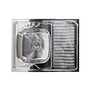 Мойка нерж. сталь, прямоугольная одночашевая, 800*600мм, полир хром, накладная (0,6), мойка слева AKS 42597