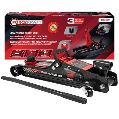 Домкрат подкатной гидравлический 3 т, 85-385 мм, низкопрофильный с поворотной ручкой ForceKraft FK-TR8204
