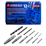 Набор экстракторов для извлечения заломанных болтов/гаек в комплекте со сверлами 12 пр Forsage F-924U12B