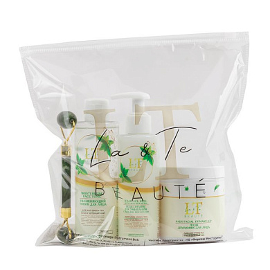 Набор Алоэ и зеленый чай, массажный ролик, зеленый, ПЭДЫ, тоник для лица, гель-пилинг для умывания с AHA-BHA кислотами La and Te beaute LT-41