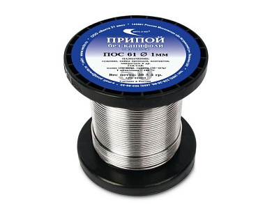 Припой ПОС 61 проволока, катушка ф1мм, 50г, без канифоли Векта 31910