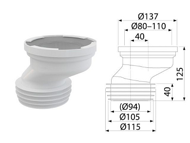Патрубок для унитаза эксцентрический 40 мм, Alcaplast A991-40