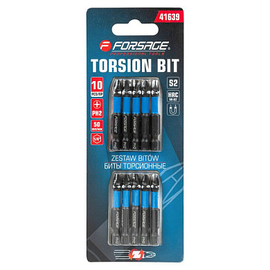 Набор торсионных бит PH2 1/4" 10 пр. 50 мм Forsage F-41639