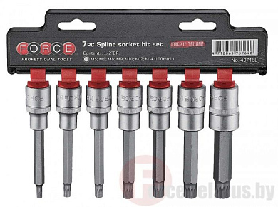Набор головок-бит Spline 100 мм 7 пр. 1/2'' Force 40716L