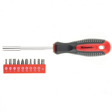 Отвертка с набором бит 11 пр. трехкомпонентная рукоятка Anti slip Matrix 11453