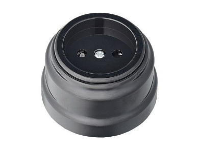 Розетка 1-ая (открытая, б/з, з/ш) черная, Ретро, (без монтажной панели) Bylectrica РА16-0205чер