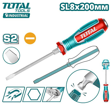 Ударная отвертка шлицевая SL8x200 мм TOTAL TGTSL8200