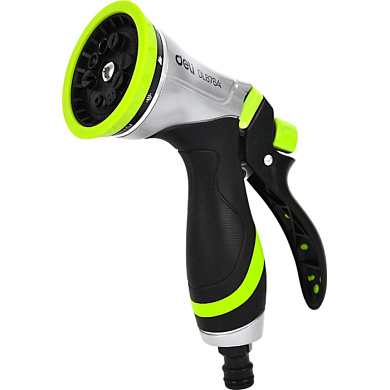 Пистолет-распылитель Deli GS EDL8764, 10 функций, быстросъем, фиксатор курка, корпус аллюм., черный, зеленый