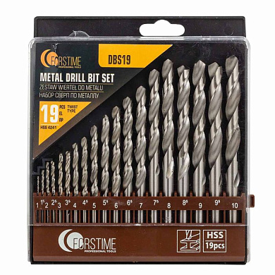 Набор сверл по металлу 19 пр. 1-10 мм FORSTIME FT-DBS19