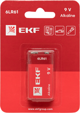 Алкалиновая батарейка типа 9V(6LR61) блистер 1шт, EKF 9V-BL1