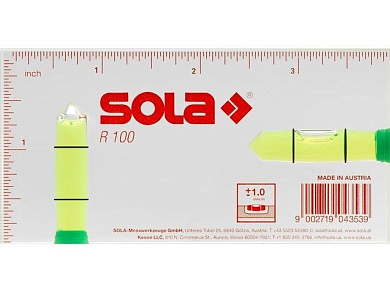 Уровень 100 мм 2 глазка акриловый R100 SOLA 01622142
