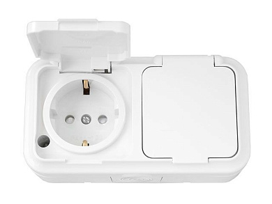 Розетка 2-ая (открытая, с/з, з/ш, брызг. защ.) белая, Пралеска Аква, Bylectrica РА16-103