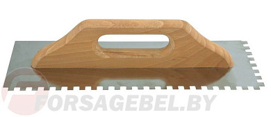 Гладилка нержавеющая 380х125 мм зуб 8х8 мм с деревянной ручкой Vorel 06650