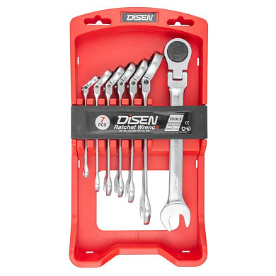 Набор ключей трещоточных с шарниром 8-19 мм, 7 пр. DISEN DSD1510F