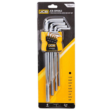 Набор Г-образных экстрадлинных дюймовых ключей HEX (6-гр) 1/16"-3/8" 9 пр. JCB JCB-5093XLS