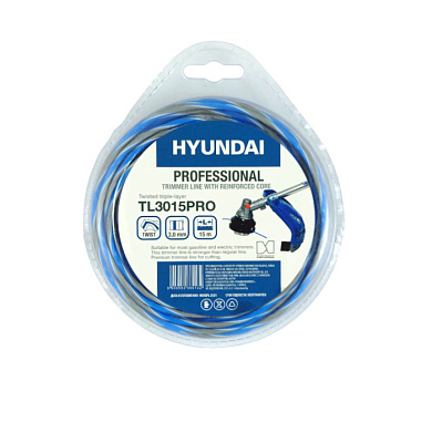 Леска для триммера HYUNDAI TL-3015 PRO 3,0мм*15м,трехсл.витая.