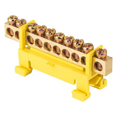 Шина "0" PE (6х9мм) 10 отверстий латунь желтый изолятор тип "Стойка" на DIN-рейку EKF PROxima sn0-63-10-sy