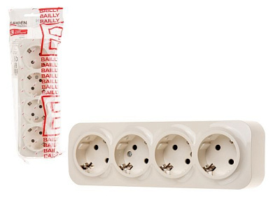 Розетка 4-ая, открытая, с/з бежевая, Bailly, LEIDEN ELECTRIC 806029
