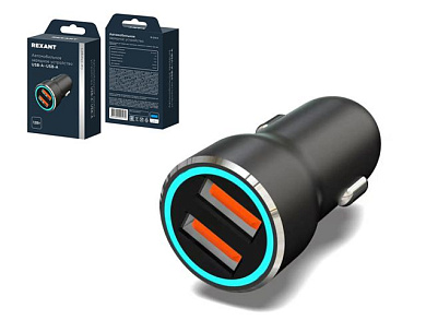Устройство зарядное автомобильное c двумя портами, USB-A + USB-A c LED-подсветкой, 12Вт REXANT 18-2242-5