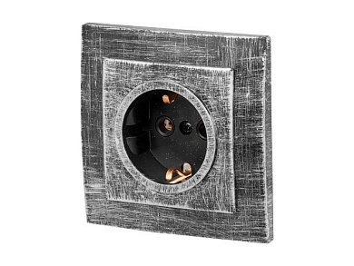 Розетка 1-ая, скрытая, с/з, серебро, Стандарт, RS 16-133 ЧС, Юпитер JP7424-01