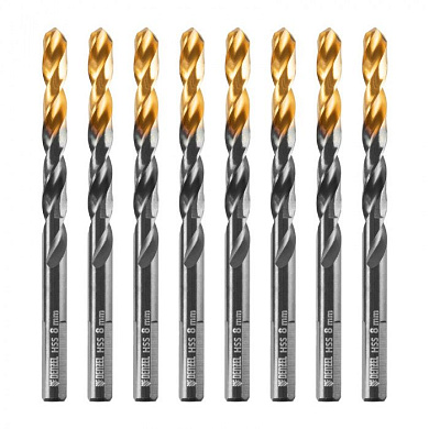 Сверло по металлу, 8 мм, HSS-Tin, Golden Tip, 8 шт. Denzel 717219