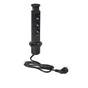 Выдвижной удлинитель Vulcan USB, 60 мм 3 розетки 2 USB, пластик, цвет черный, тип 2, AKS 113480