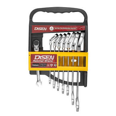 Набор ключей трещоточных с шарниром 8-19 мм, 8 пр. DISEN DSD1512F