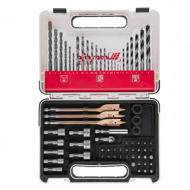 Набор сверл комбинированный, сверла по металлу 1-6 мм, бетону 3-8 мм, дереву 3-8 мм, перки, биты 30 шт, адаптер, головки 8 шт, 71 пр. Pro Matrix 725671
