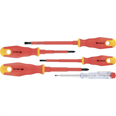 Набор отверток диэлектрических до 1000 В, 5 шт., тестер, CrV, Сибртех 12937