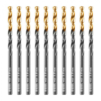 Сверло по металлу, 3,8 мм, HSS-Tin, Golden Tip, 10 шт. Denzel 717208