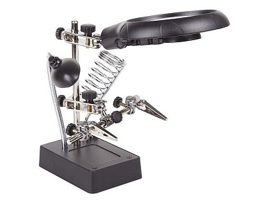 Держатель "Третья рука" с лупой х2.5, подставка под паяльник, LED подсветка REXANT 12-0250